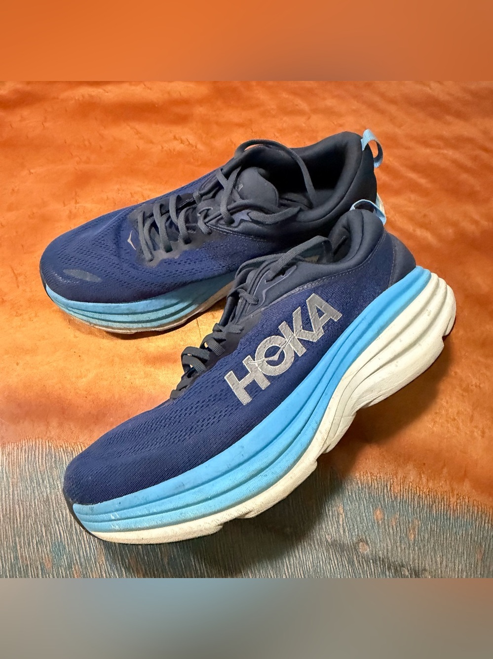 Hoka Bondi 8 Navy Light Blue Cushion Running Shoes
